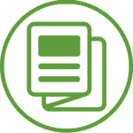 A green round icon of a brochure with 2 foldable parts depicting a symbol that to buy and sell sites online is easy
